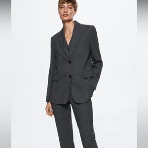 Mango MNG Selection Women’s Charcoal Gray 2 Buttons Blazer Suit Jacket L BNWOT!